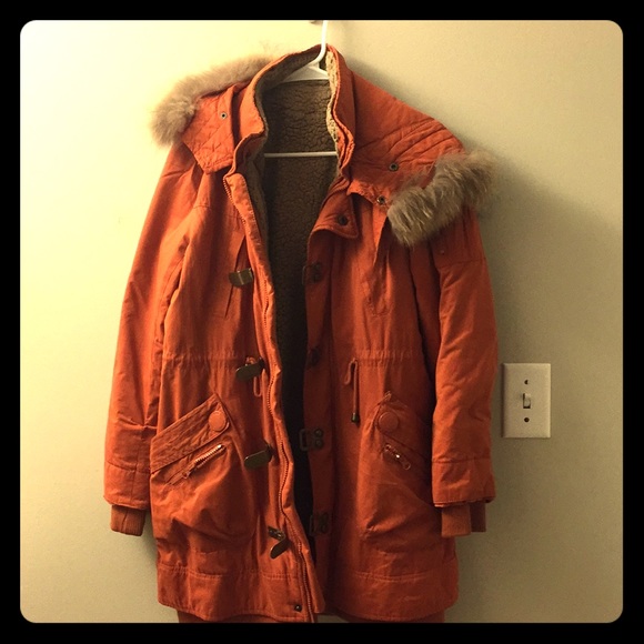 Jackets & Blazers - La Chapelle Orange Removable Coat with real fur